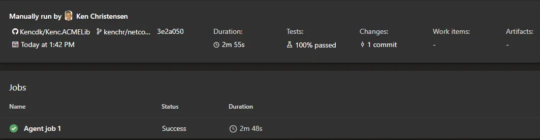 Screenshot of successful build